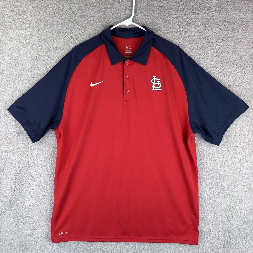 St Louis Cardinals Polo Shirt Mens XL Nike Dri Fit Red Navy Stretch
